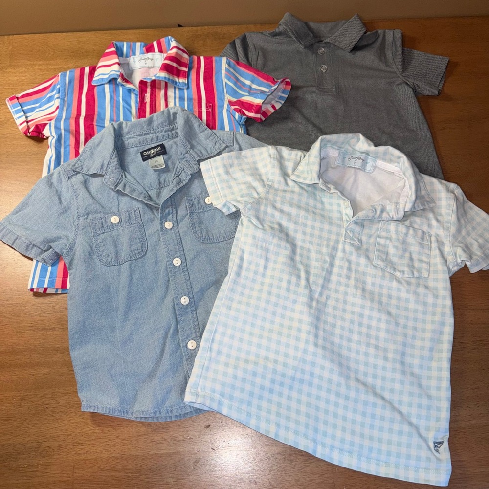 Lot of 4 Boys 3T Shirts OshKosh SweetHoney Jumping Beans Polos Chambray
